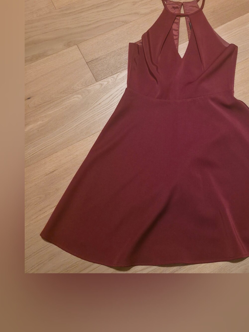 J.O.A. Burgundy Halter Keyhole Fit & Flare Mini Dress